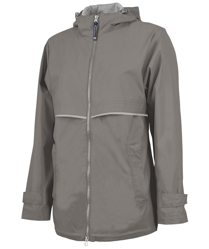 Front view of Gray Womens New Englander Full Zip Rain Jacket by Charles Rivver Style 5099