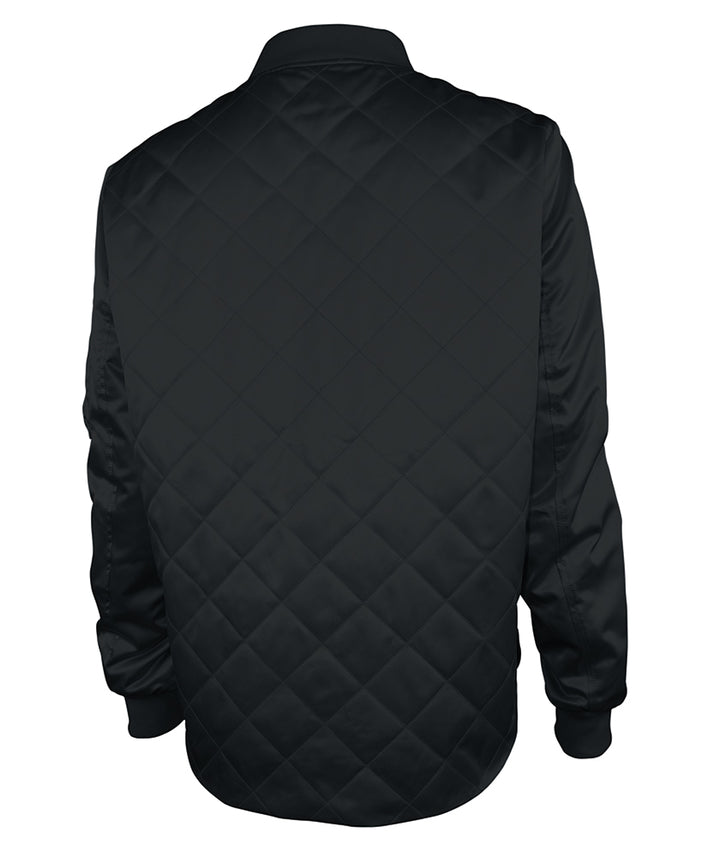 Back View of Monogrammed Black Quilted Boston Flight Jacket