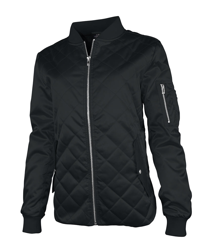 Front View of Monogrammed Black Quilted Boston Flight Jacket