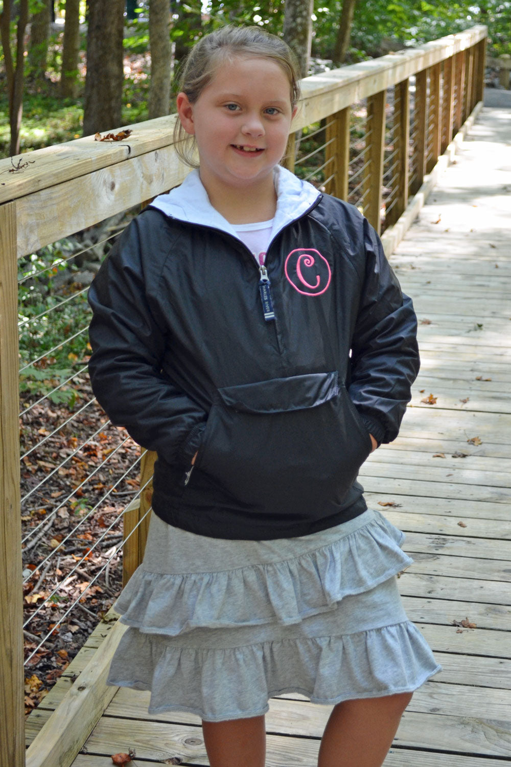 Monogrammed Black Youth Half Zip Jacket By Charles River Apparel