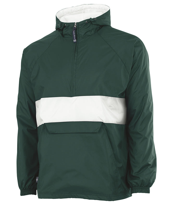 Forest Green with White Stripe Charles River Pullover Rain Jacket