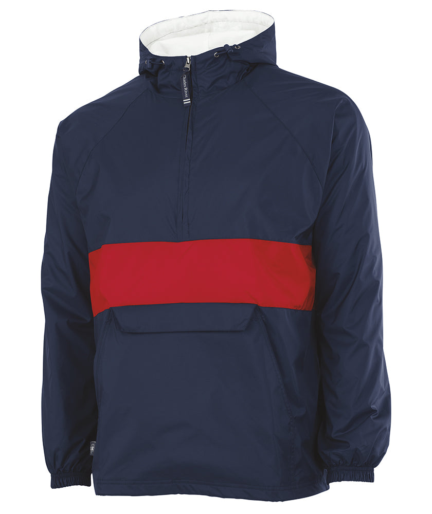 Navy with Red Stripe Charles River Pullover Rain Jacket