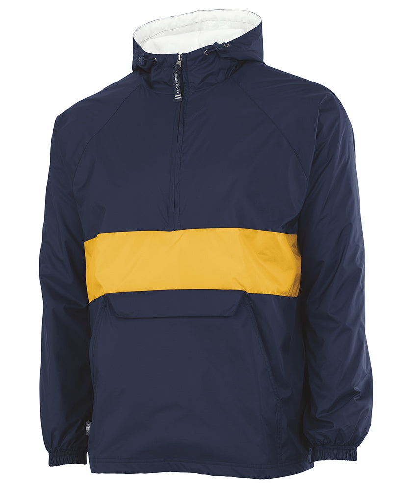 Navy and Gold Stripe Charles River Pullover Rain Jacket