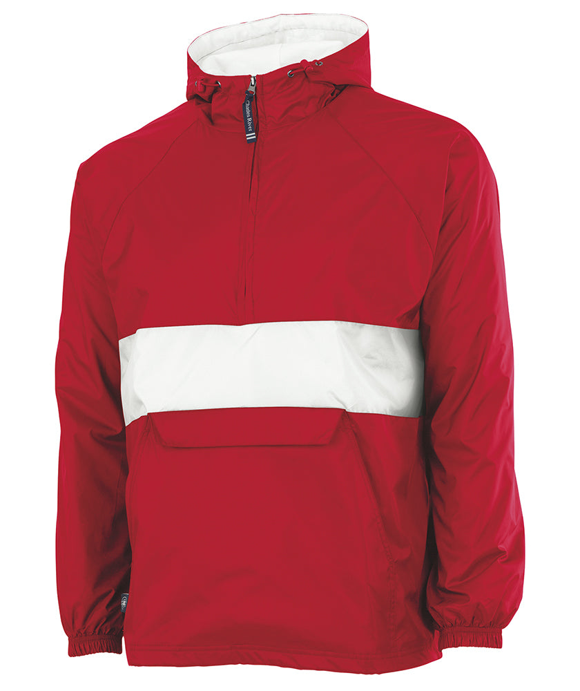 Red and White Stripe Charles River Pullover Rain Jacket