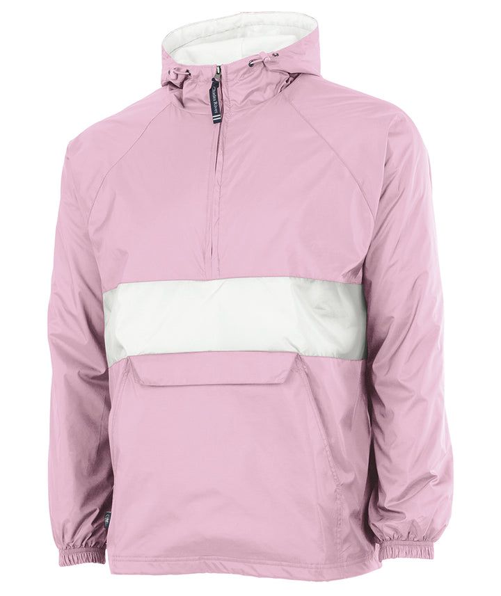 Pink and White Stripe Charles River Pullover Rain Jacket