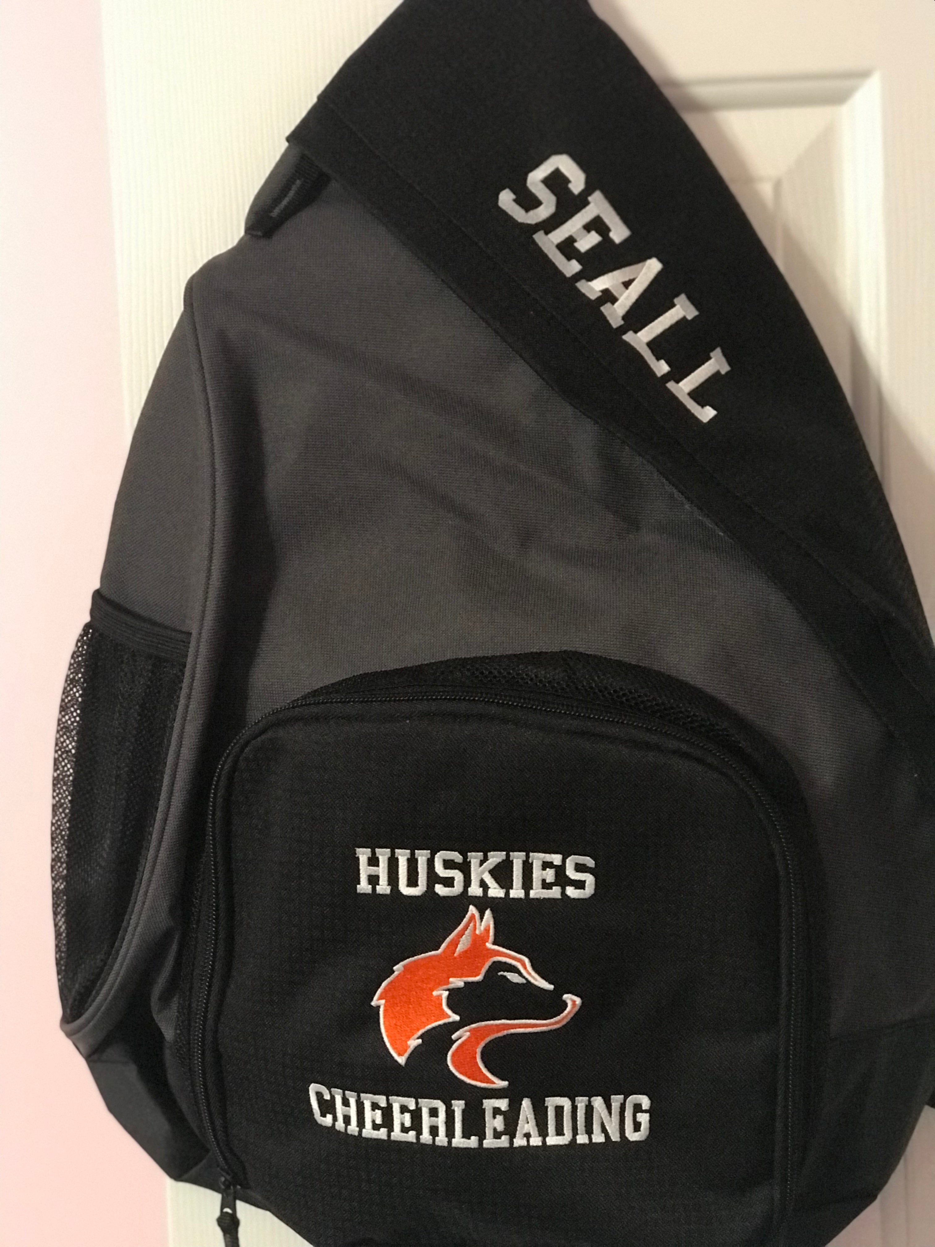 Custom Huskies Cheer Bag - Gray Sling Backpack