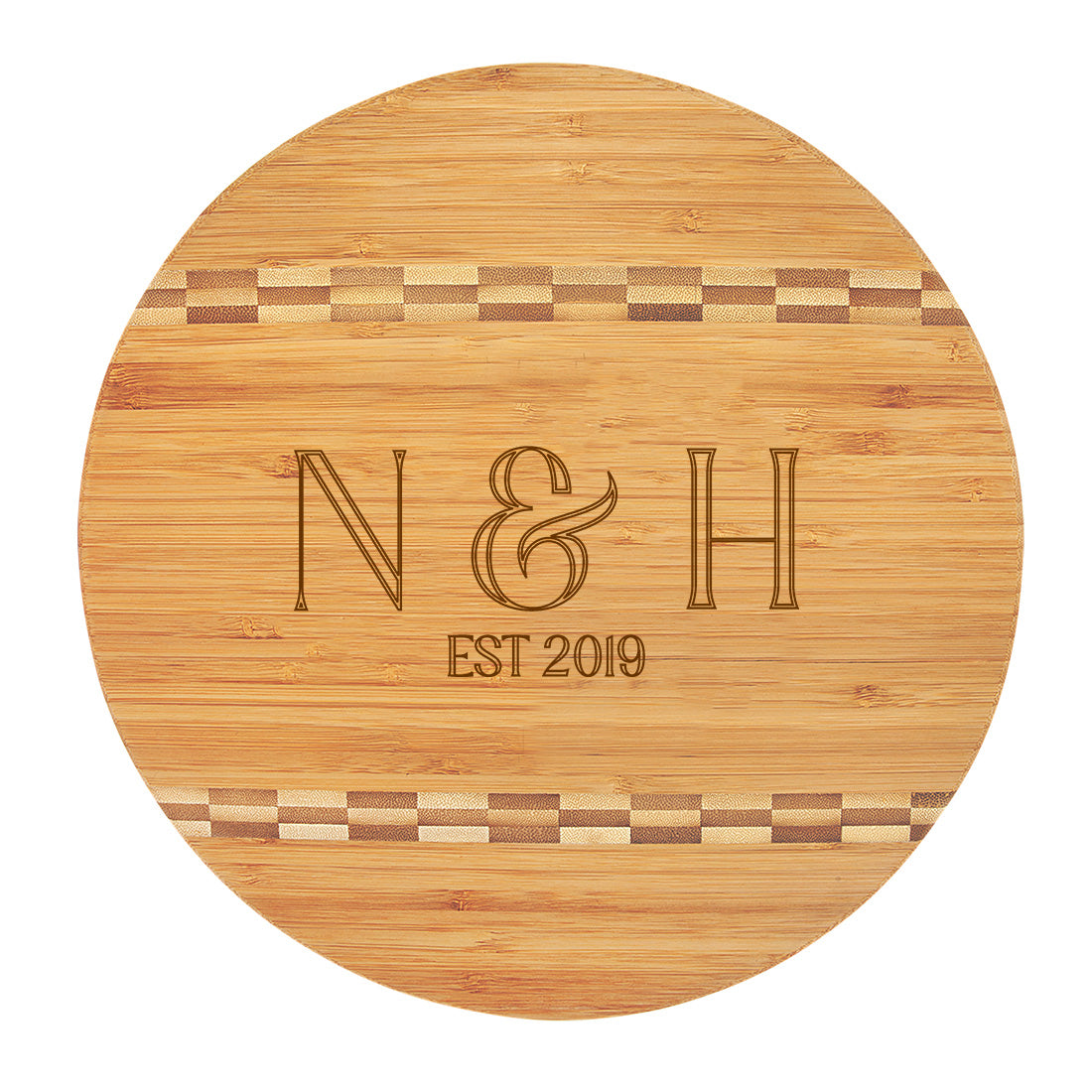 Monogrammed Round Wood Cutting Board - Initials Design