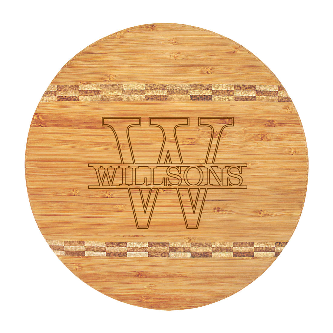 Monogrammed Round Wood Cutting Board - Name Design