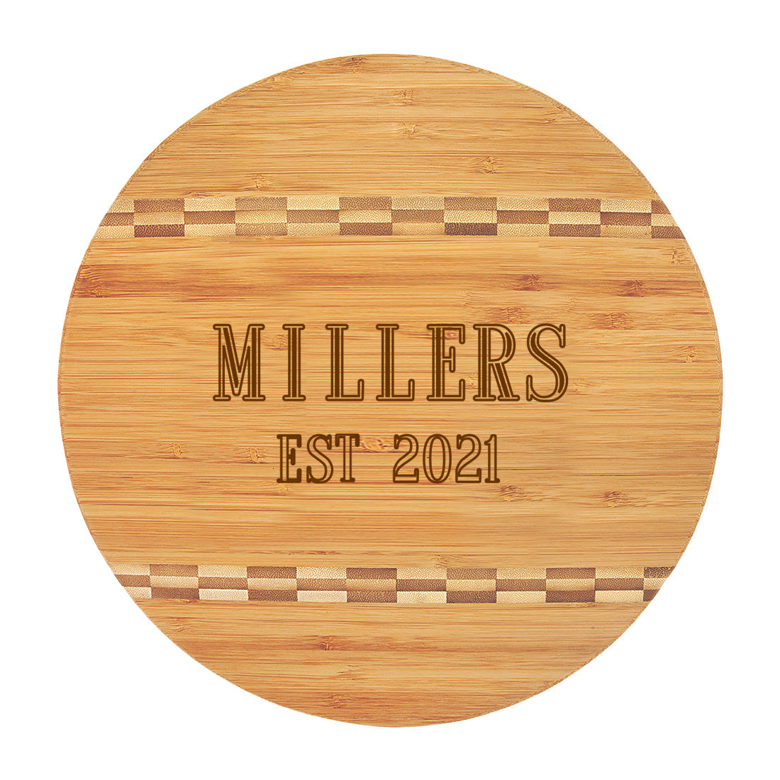 Monogrammed Round Wood Cutting Board - Name Year Design