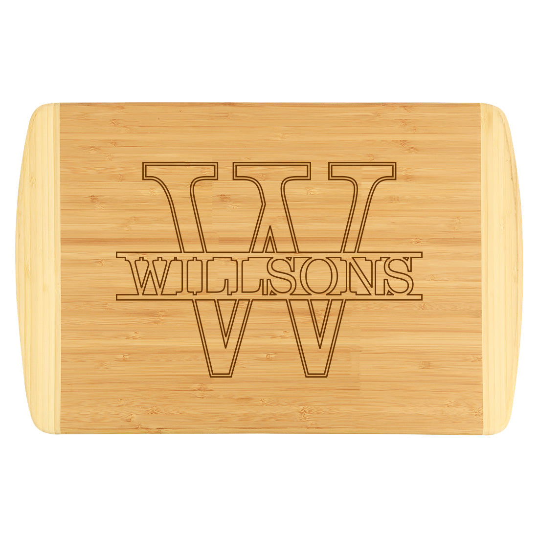 Monogrammed Two-Tone Wood Cutting Board - Name Design