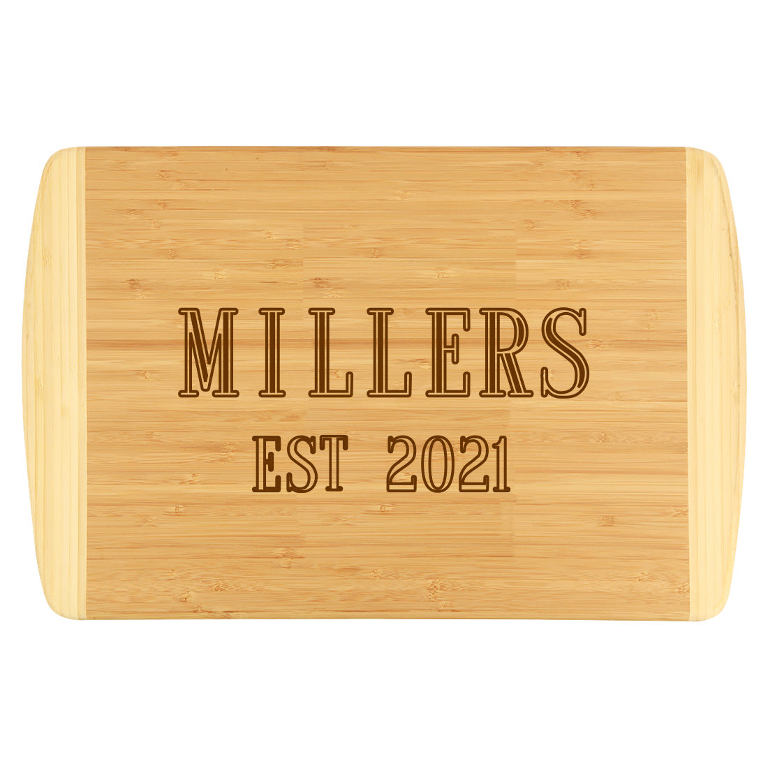 Monogrammed Two-Tone Wood Cutting Board - Name Year Design