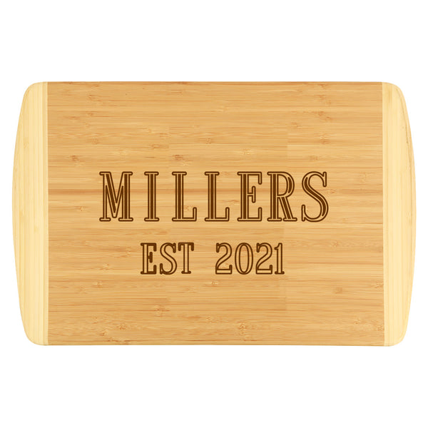 Monogrammed Two-Tone Wood Cutting Board - Name Year Design
