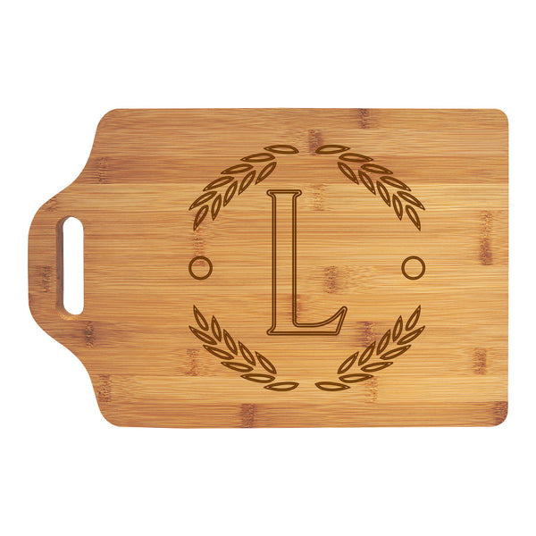 Monogrammed Wood Cutting Board - Wreath Design