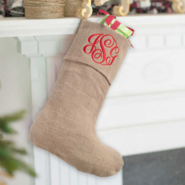 Monogrammed Burlap Christmas Stocking