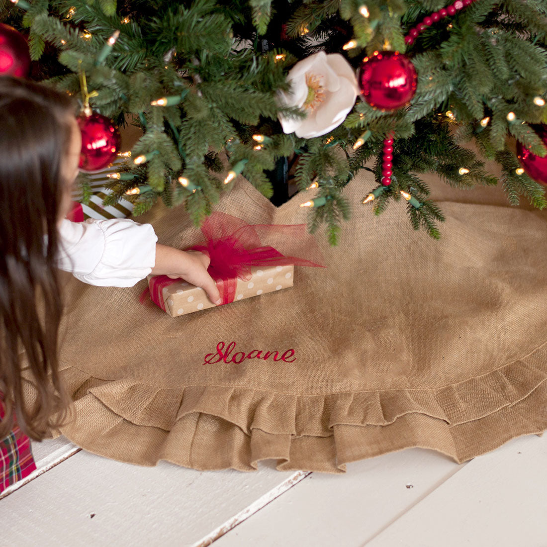 Personalized Burlap Ruffle Tree Skirt