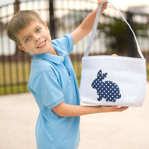 Monogrammed Blue Seersucker Bunny Easter Bucket