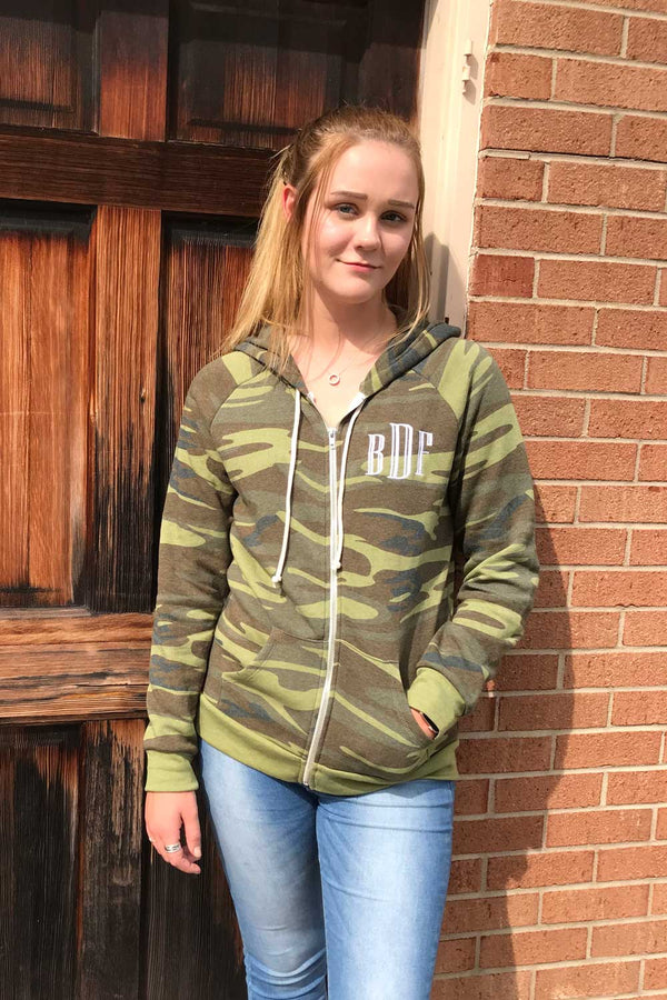Monogrammed Women's Camo Fleece Full Zip Hoodie