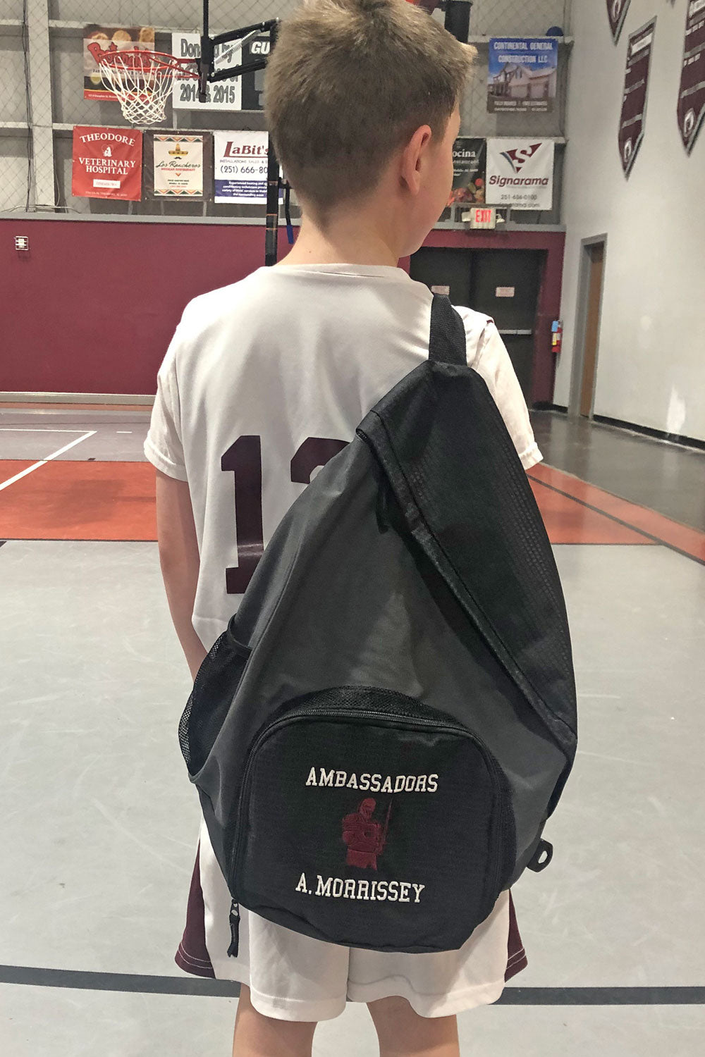 Personalized Gray Sling Backpack
