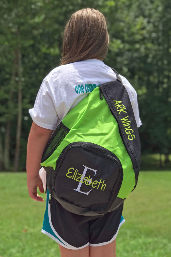 green personalized sling bag backpack cheer sports gymnastics ballet dance