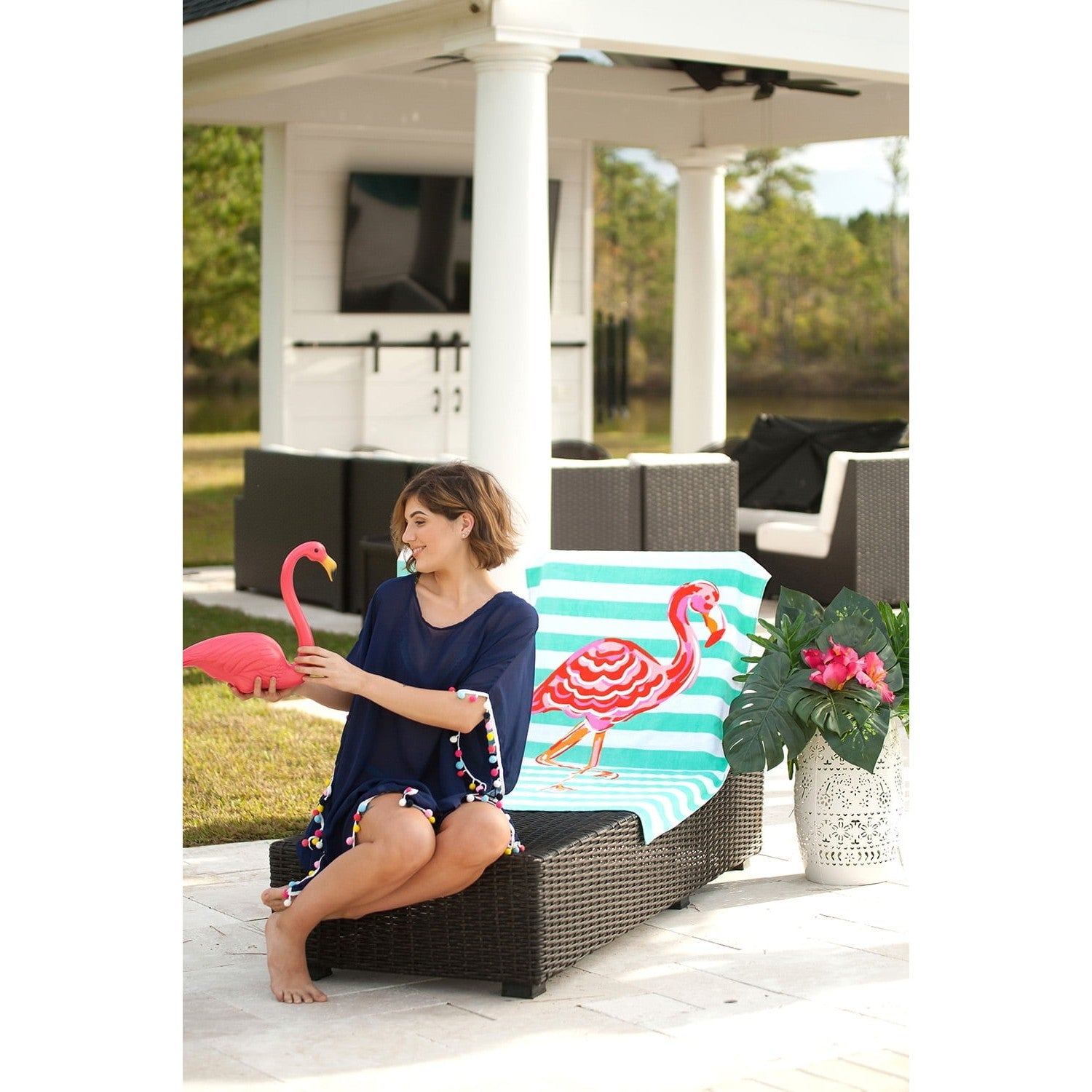 Flamingo Stripe Beach Towel