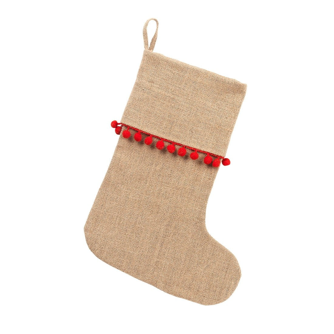 Personalized Burlap Red Pom-Pom Stocking