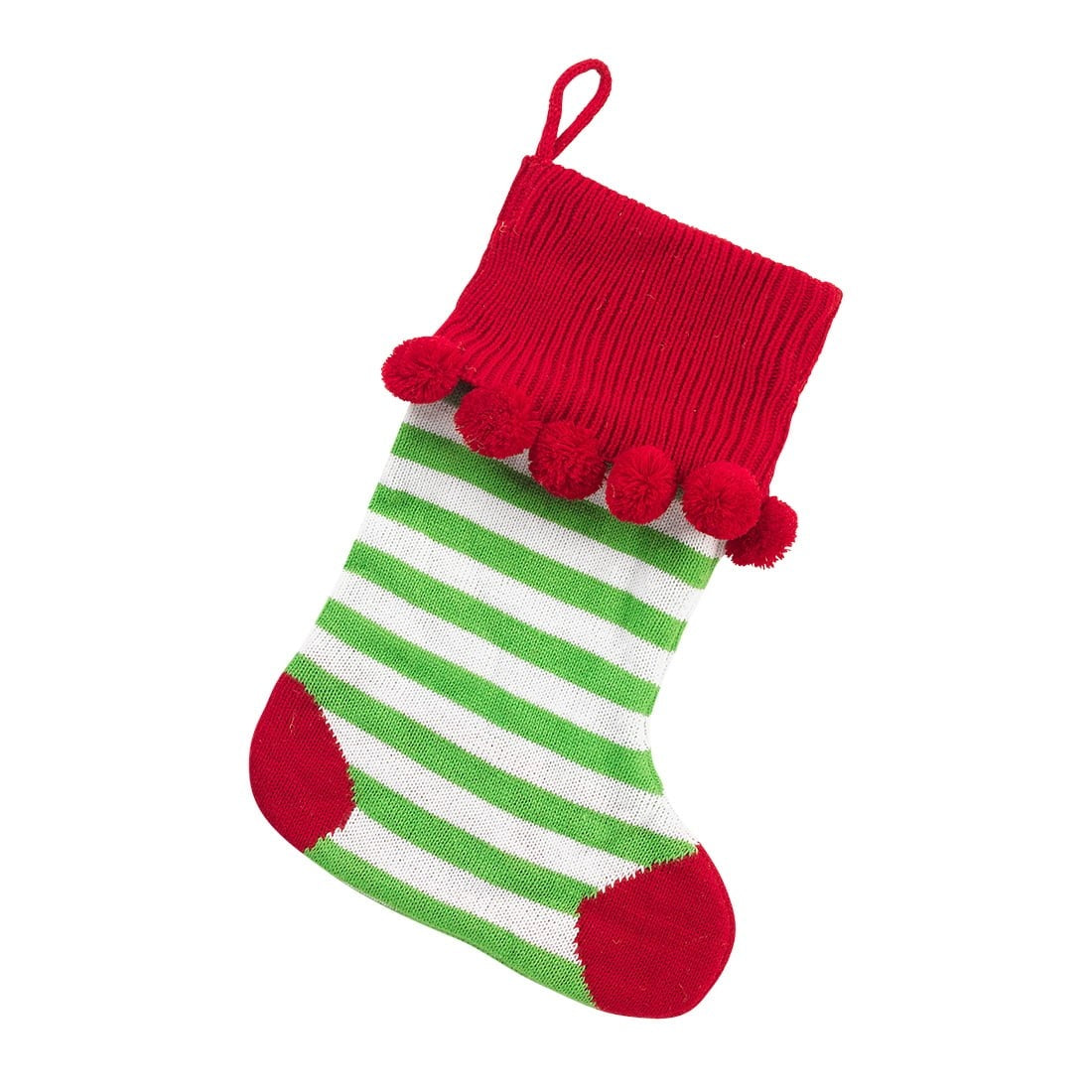 Personalized Green Stripe Pom-Pom Knit Stocking