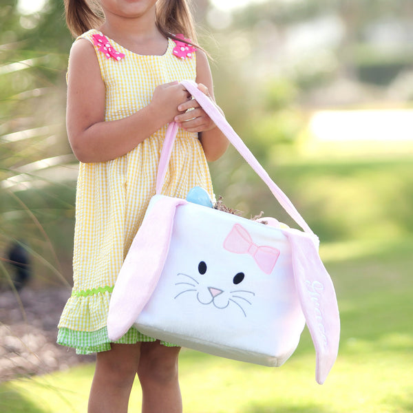 Monogrammed Girls Pink and White Hippity Hoppity Easter Bucket