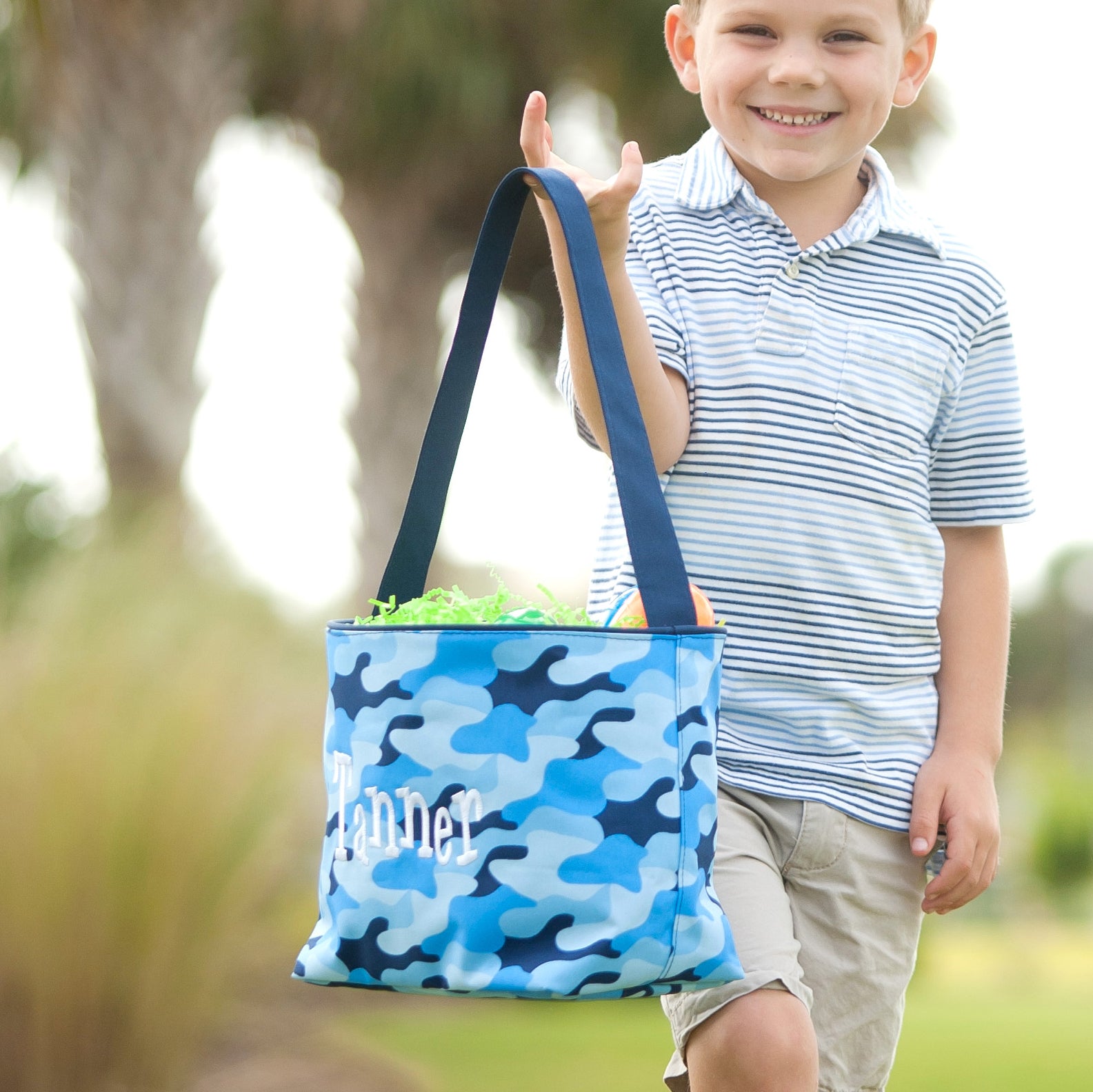 Monogrammed Blue Cool Camo Easter Bucket