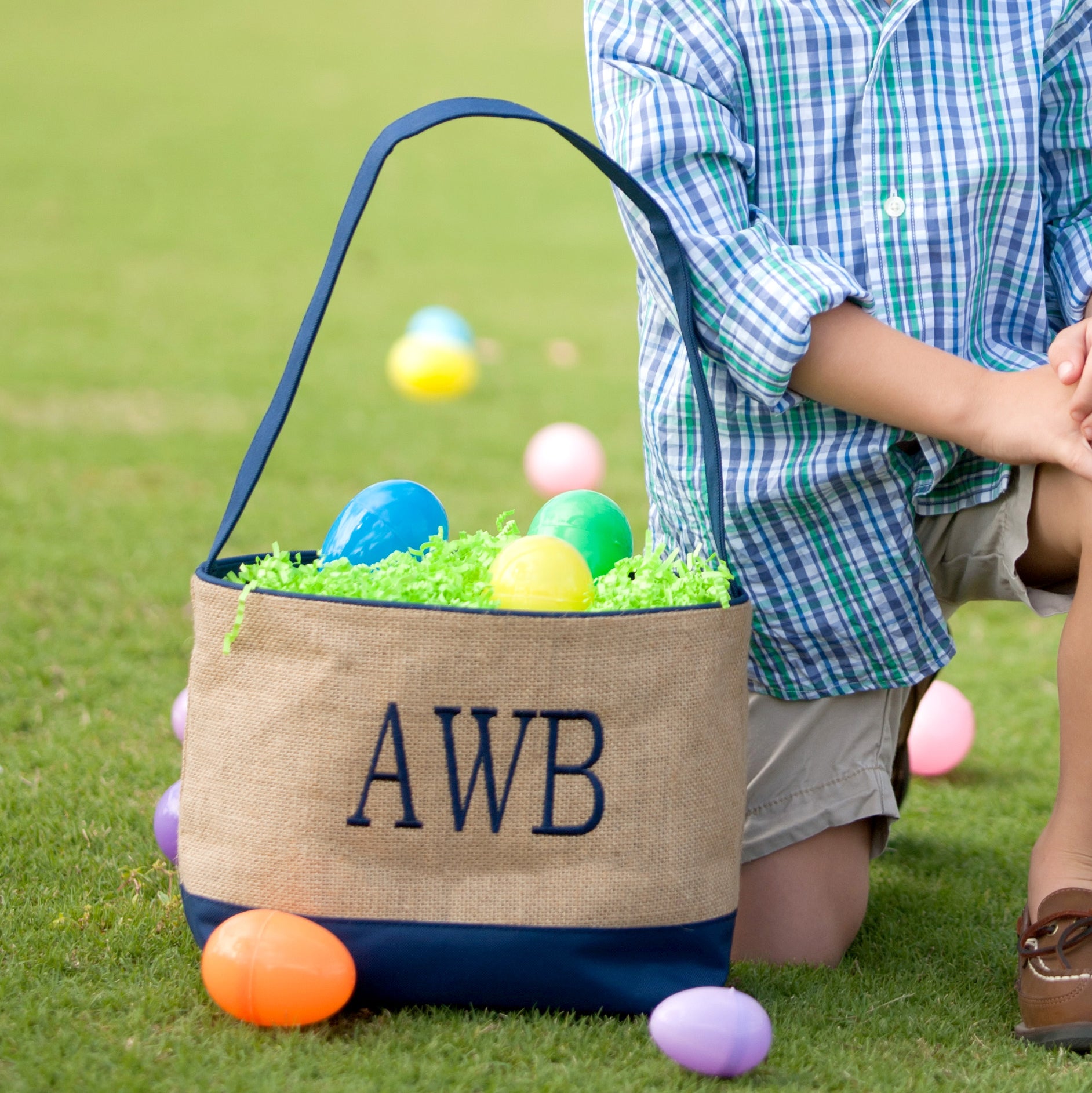 Buy Monogrammed Boys Navy Blue Burlap Easter Bucket
