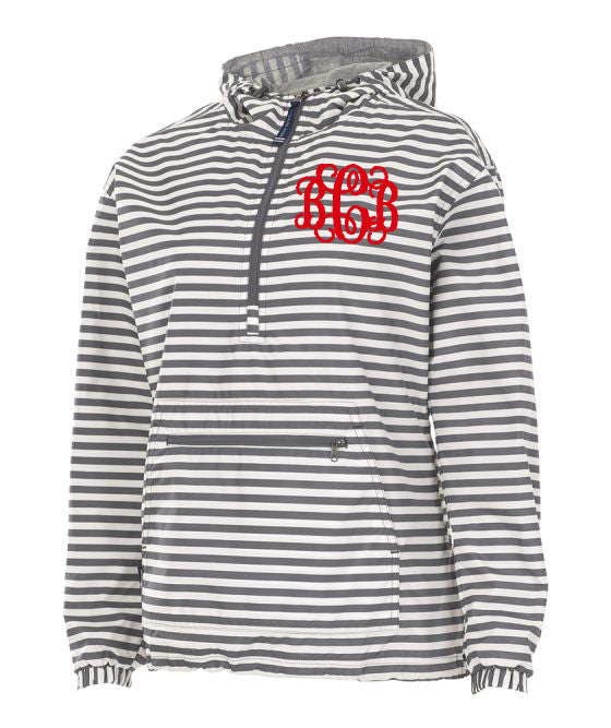 Monogrammed Grey and White Striped Women's Chatham Anorak