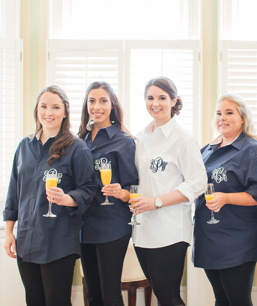 Monogrammed Wedding Day Getting Ready Shirt - Navy
