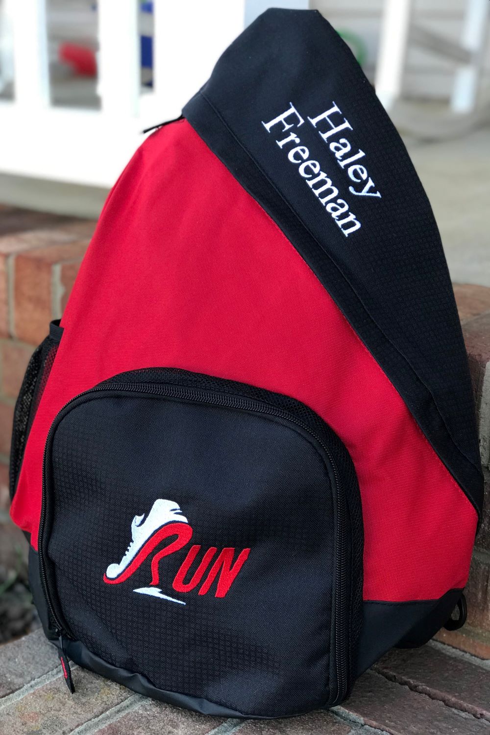 Personalized Red Sling Backpack